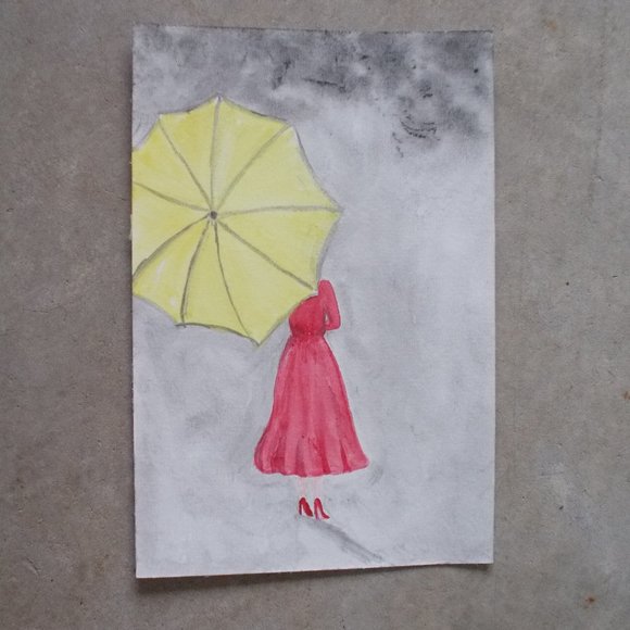 "Rainy Day impressionistic watercolor painting 9x6 - Picture 2 of 2